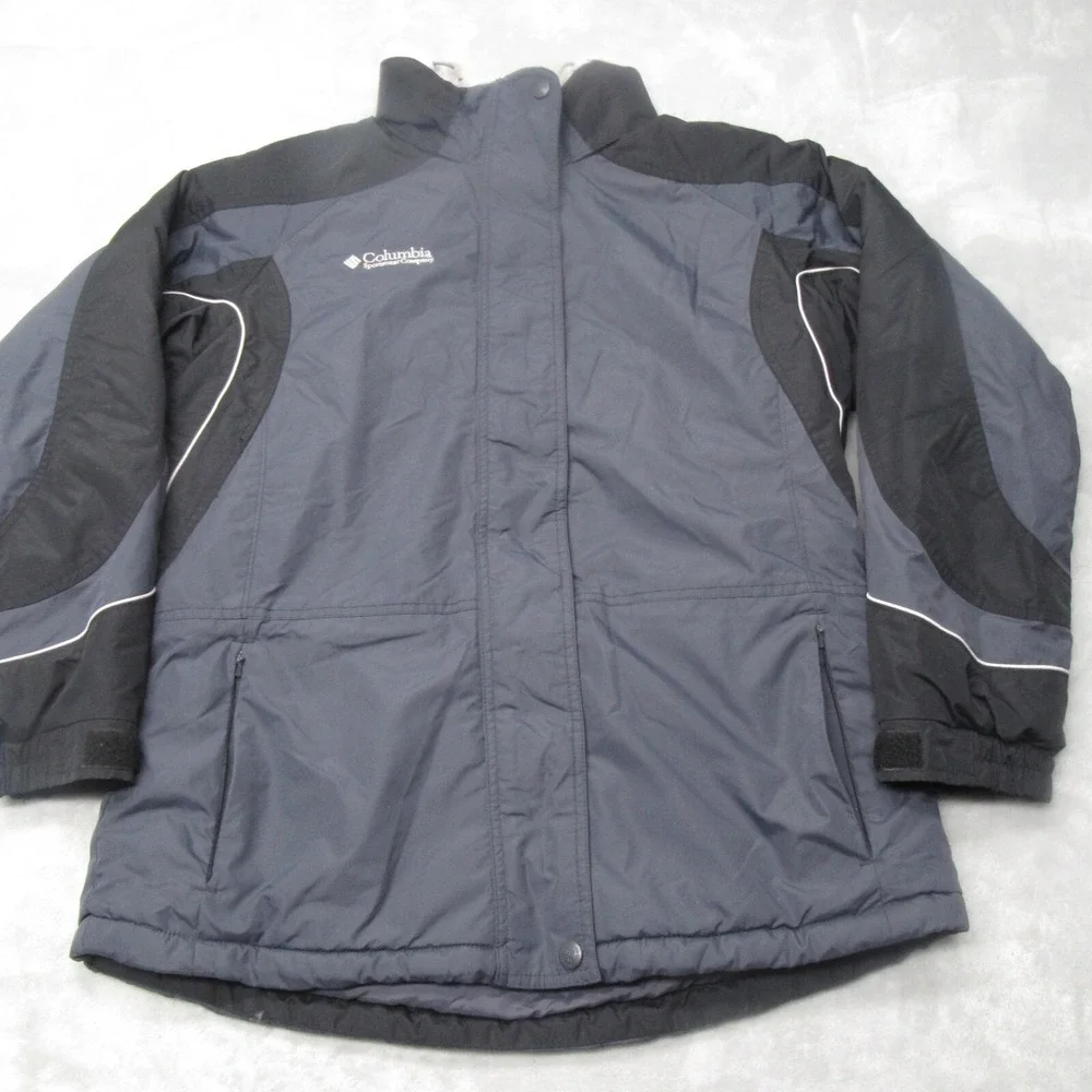 Columbia Jacket Women Large Blue Colorblock Insulated Snap Zip Parka Winter Ski